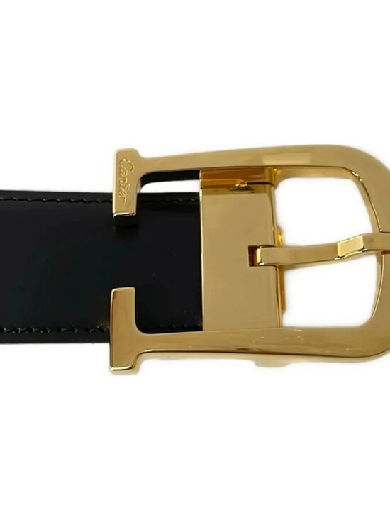 Cartier C Aronge Black Brown Leather Hardware Belt